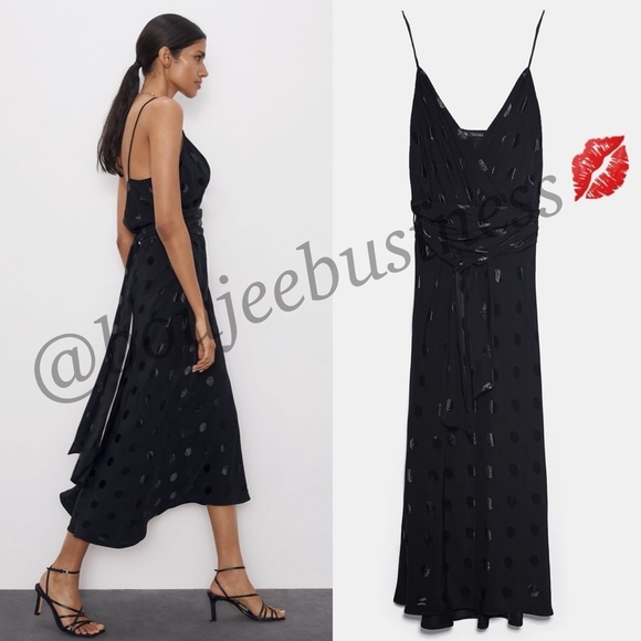 ZARA BNWT Polka Dot Jacquard Dress - Picture 8 of 8